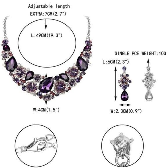 Silver and Amethyst Austrian Crystal Camellia Flower Necklace and Earrings Set - Picture 6 of 6